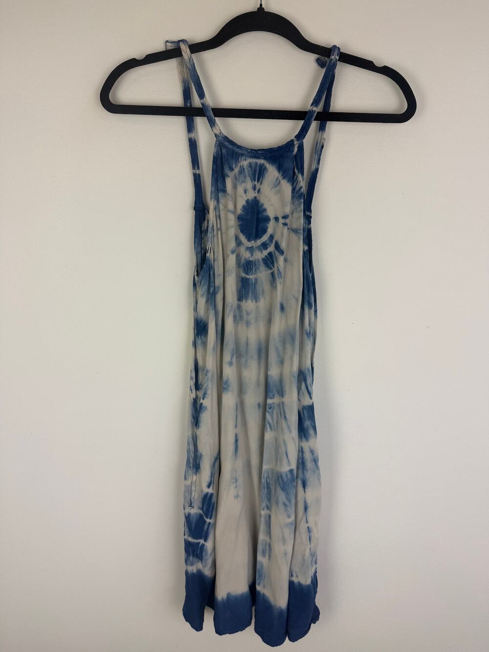 American Eagle Sleeveless Tie-Dye Pockets Jersey Summer Blue/White Dress Small
